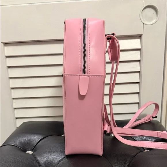 Pink Faux Leather Black Metal Pin Collector Coffin-Shaped Backpack Like New - Picture 3 of 8
